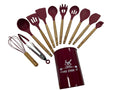 KINMO 12-piece silicone kitchen utensil set with wooden handles in red